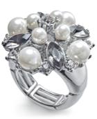 Charter Club Silver-tone Crystal & Imitation Pearl Cluster Stretch Ring, Created For Macy's