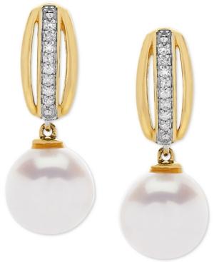Honora Style Cultured Freshwater Pearl (8 Mm) & Diamond Accent Drop Earrings In 14k Gold