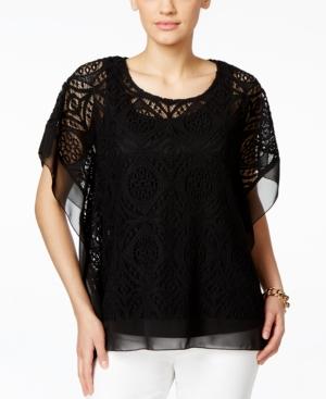 Jm Collection Crochet Chiffon-hem Poncho Top, Only At Macy's