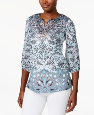 Jm Collection Printed Split-neck Blouse, Only At Macy's