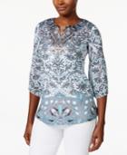Jm Collection Printed Split-neck Blouse, Only At Macy's