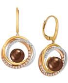 Le Vian Cultured Tahitian Brown Pearl (10mm) & Diamond (3/8 Ct. T.w.) Drop Earrings In 14k Gold, White Gold & Rose Gold