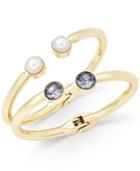 Inc International Concepts Gold-tone Black Crystal Imitation Pearl Hinged 2-pc. Bangle Bracelet