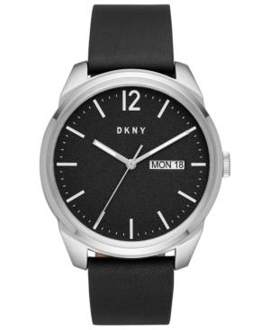 Dkny Men's Gansevoort Black Leather Strap Watch 46mm, Created For Macy's