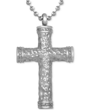 Men's Diamond Hammered Cross Pendant Necklace (1/10 Ct. T.w.) In Stainless Steel