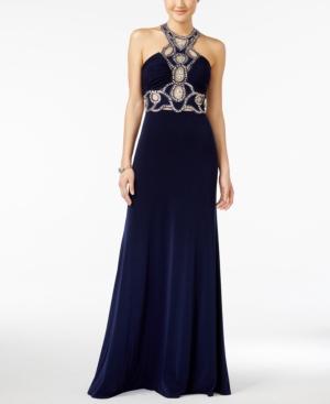 Jump Juniors' Rhinestone Illusion Halter Gown