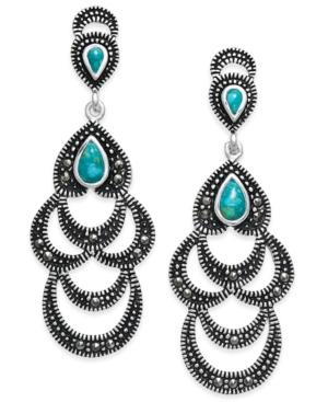 Manufactured Turquoise & Marcasite Scalloped Dangle Drop Earrings