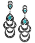Manufactured Turquoise & Marcasite Scalloped Dangle Drop Earrings