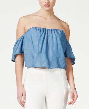 Guess Off-shoulder Cropped Denim Corset Top
