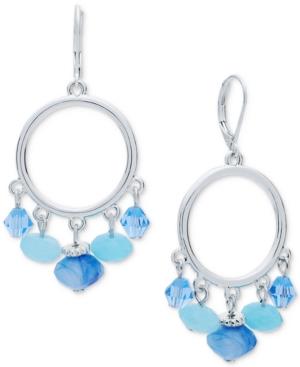 Nine West Silver-tone Blue Bead Orbital Drop Earrings