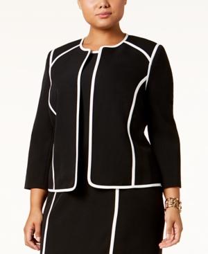 Kasper Plus Sized Piped Flyaway Blazer