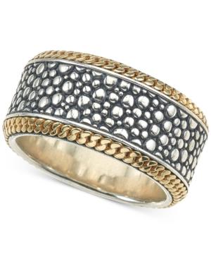 Esquire Men's Jewelry Two-tone Textured Band In Sterling Silver & 14k Gold, Created For Macy's
