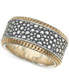 Esquire Men's Jewelry Two-tone Textured Band In Sterling Silver & 14k Gold, Created For Macy's