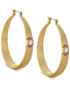 Lucky Brand Gold-tone Imitation Mother-of-pearl Stone Hoop Earrings