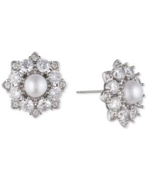 Marchesa Silver-tone Crystal & Imitation Pearl Cluster Stud Earrings, Created For Macy's