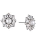 Marchesa Silver-tone Crystal & Imitation Pearl Cluster Stud Earrings, Created For Macy's