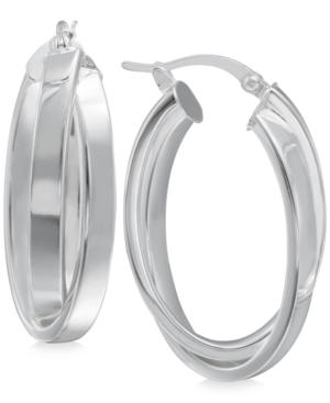 Crisscross Angled Hoop Earrings In Sterling Silver