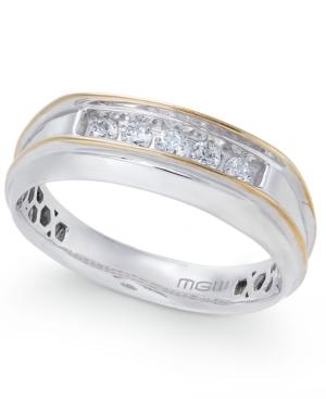 Men's Diamond Two-tone Five-stone Ring (1/4 Ct. T.w.) In 10k Gold & White Gold