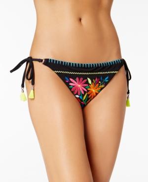 Nanette Lepore Isla Marietas Embroidered Side-tie Bikini Bottoms Women's Swimsuit