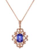Tanzanite (1-1/3 Ct. T.w.) And Diamond (1/5 Ct. T.w.) Antique Pendant Necklace In 14k Rose Gold