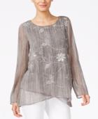 Alfani Chiffon Floral-print Crossover-hem Top, Only At Macy's