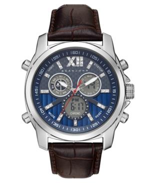 Sean John Men's Portofino Analog-digital Brown Leather Strap Watch 47mm