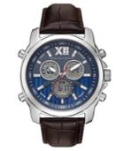 Sean John Men's Portofino Analog-digital Brown Leather Strap Watch 47mm