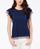 Maison Jules Printed-trim Flutter-sleeve Top, Created For Macy's