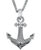 Esquire Men's Jewelry Diamond Accent Anchor Pendant Necklace In Sterling Silver, Only At Macy's
