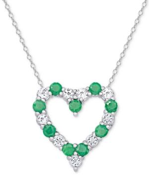 Emerald (1 Ct. T.w.) & White Topaz (1 Ct. T.w.) Heart Pendant Necklace In Sterling Silver (also In Ruby And Sapphire)