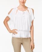 Eci Solid Cold-shoulder Peasant Blouse