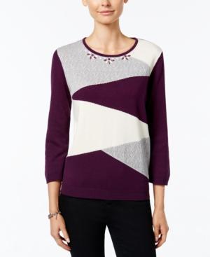 Alfred Dunner Colorblocked Beaded-neck Sweater