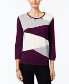 Alfred Dunner Colorblocked Beaded-neck Sweater