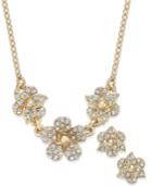 Charter Club Crystal Pave Flower Pendant Necklace And Matching Stud Earrings