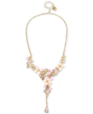 Betsey Johnson Gold-tone Floral Pave And Crystal Lariat Necklace