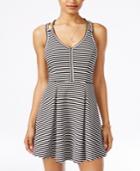 Material Girl Juniors' Striped Textured Crisscross Fit & Flare Dress, Only At Macy's