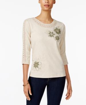 Alfred Dunner Petite Embellished Crochet-trim Top