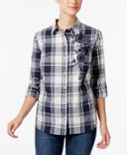 Charter Club Cotton Embroidered Plaid Shirt, Created For Macy's