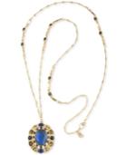 Carolee Gold-tone Blue Stone Long Oval Pendant Necklace