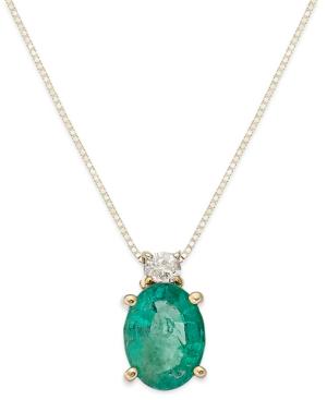14k Gold Necklace, Emerald (1-1/10 Ct. T.w.) And Diamond Accent Oval Pendant