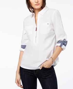 Tommy Hilfiger Cotton Half-zip Printed Popover Top, Created For Macy's