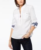 Tommy Hilfiger Cotton Half-zip Printed Popover Top, Created For Macy's
