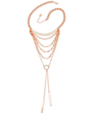 Guess Rose Gold-tone Multi-layer Faux Leather Lariat Necklace