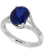 Lab-created Sapphire (3-5/8 Ct. T.w.) And White Sapphire (1/5 Ct. T.w.) Ring In Sterling Silver