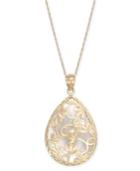 Mother-of-pearl Flower Filigree 18 Pendant Necklace In 14k Gold
