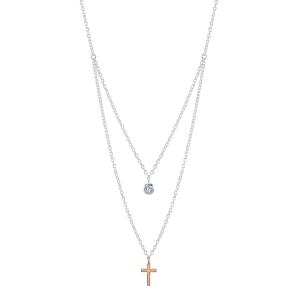 Unwritten Two-tone Cross And Cubic Zirconia Layered Pendant Necklace In Sterling Silver, 16 + 2 Extender