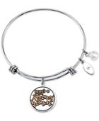 Unwritten Here's To Strong Women Charm Bangle Bracelet In Stainless Steel And Gold-tone