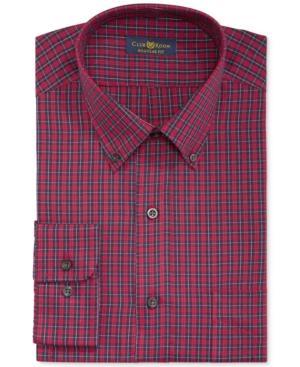Club Room Estate Wrinkle Resistant Red Tartan Dress Shirt