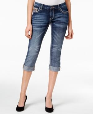 Ariya Juniors' Embellished Cropped Cuffed Dark Wash Jeans