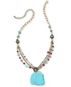 Gold-tone Beaded Turquoise-look Pendant Necklace